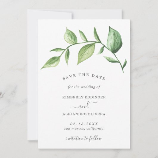 Save The Date Mariage Élégant et Rustique avec de la Verdure (Devant)