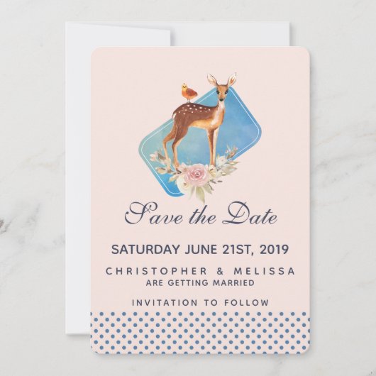 Save The Date Mariage élégant et rustique de cerf aquarelle marr (Devant)