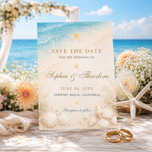 Save The Date Mariage élégant étoile de mer océan bleu