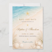 Save The Date Mariage élégant étoile de mer océan bleu (Devant)