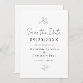 Save The Date Mariage élégant Feuilles botaniques noir blanc chi (Devant / Derrière)