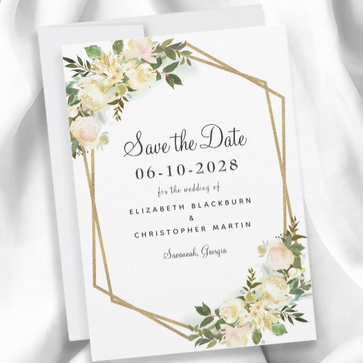 Save The Date Mariage Élégant Fiançailles Aquarelle Floral Or