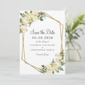 Save The Date Mariage Élégant Fiançailles Aquarelle Floral Or (Debout devant)