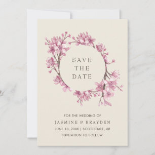 Save The Date Mariage Élégant Fleur de Cerisier Rose Floral