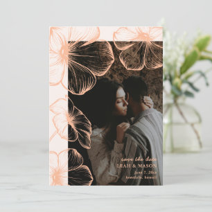 Save The Date Mariage Élégant Fleur de Pêche Moderne Photo