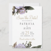 Save The Date Mariage élégant fleuri violet pastel enregistrer l (Devant)