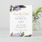 Save The Date Mariage élégant fleuri violet pastel enregistrer l (Debout devant)