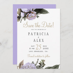 Save The Date Mariage élégant fleuri violet pastel enregistrer l