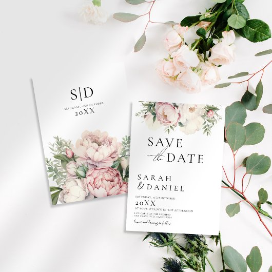 Save The Date Mariage Élégant Fleurs de Pêcher Rose