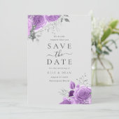 Save The Date Mariage Élégant Fleurs Lavande Violet & Argent (Debout devant)