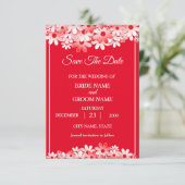 Save The Date Mariage Élégant Fleurs Rouges et Blanches (Debout devant)