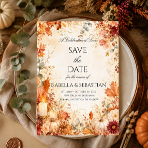 Save The Date Mariage Élégant Floral Automnal Citrouille