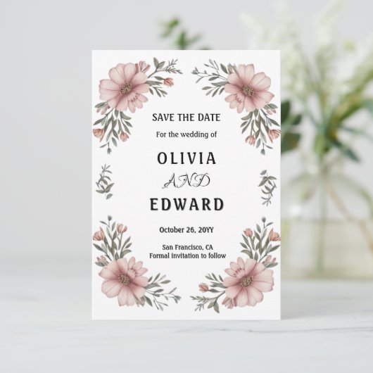 Save The Date Mariage Élégant Floral Enregistrer la Date (Debout devant)