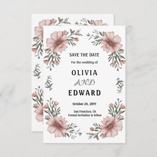 Save The Date Mariage Élégant Floral Enregistrez la Date (Devant / Derrière)