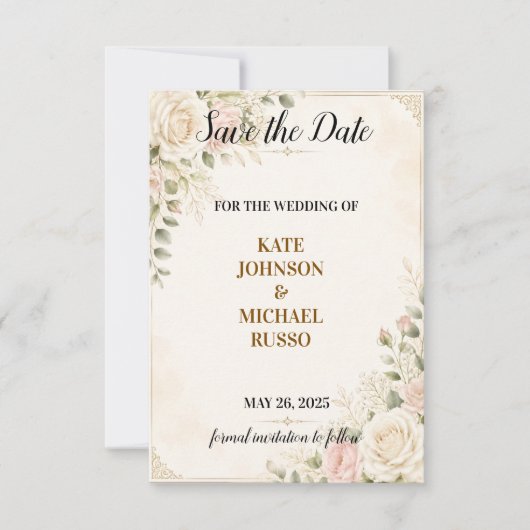 Save The Date Mariage Élégant Floral Rétro Rustique Moderne (Devant)