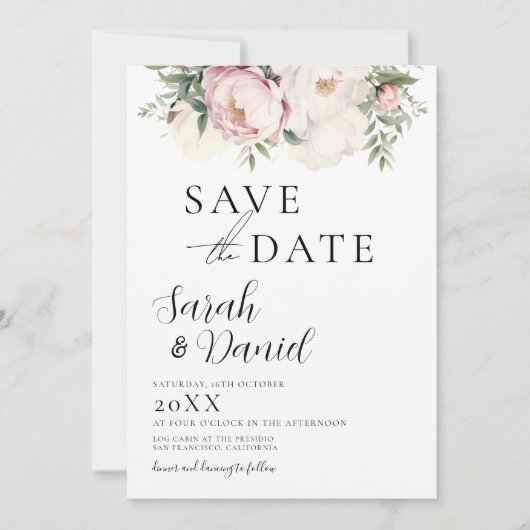 Save The Date Mariage Élégant Floral Rose Pêche (Devant)