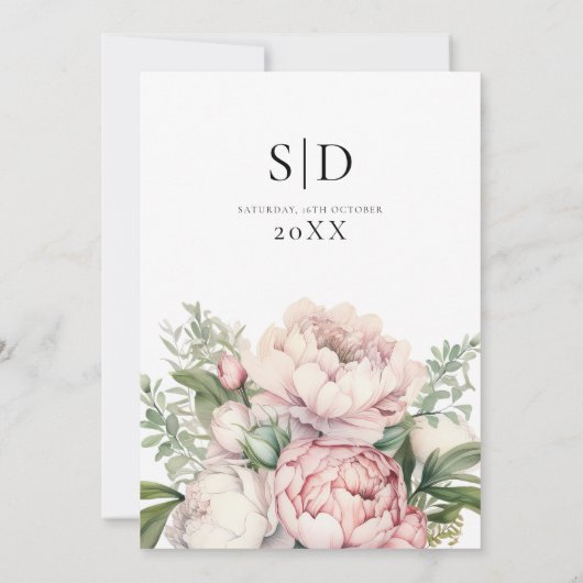 Save The Date Mariage Élégant Floral Rose Pêche (Dos)