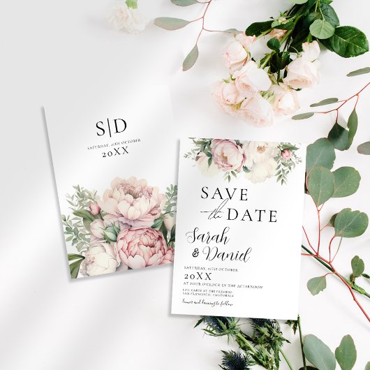 Save The Date Mariage Élégant Floral Rose Pêche