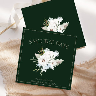 Save The Date Mariage Élégant Floral Vert et Blanc d'Hiver