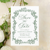 Save The Date Mariage élégant floral victorien code QR vert