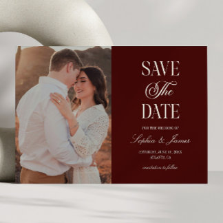 Save The Date Mariage Élégant Foncé Bourgogne Ivoire Image