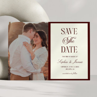 Save The Date Mariage Élégant Foncé Bourgogne Ivoire Image