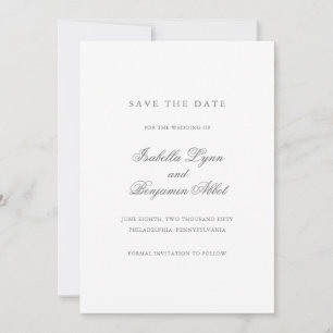 Save The Date Mariage Élégant Formel Simple Gris Non Photo