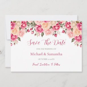 Save The Date Mariage Élégant Fuschia et Rose Ivoire
