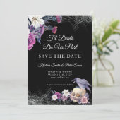 Save The Date Mariage élégant gothique noir et violet à motif fl (Debout devant)