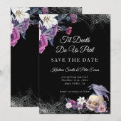 Save The Date Mariage élégant gothique noir violet floral crâne (Devant / Derrière)