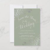 Save The Date Mariage Élégant Gris Argent Boucles Sage Vert (Devant)