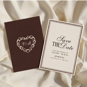 Save The Date Mariage élégant ivoire et marron espresso