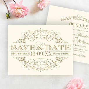 Save The Date Mariage Élégant Ivoire Orné de Flourish