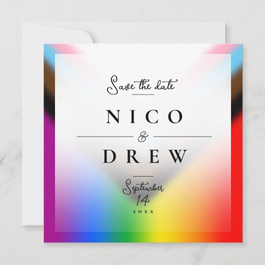 Save The Date Mariage élégant LGBTQ+ Progress Pride (Devant)