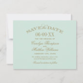Save The Date Mariage Élégant Menthe Orné de Doré (Dos)