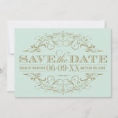 Save The Date Mariage Élégant Menthe Orné de Flourishes en Or (Devant)