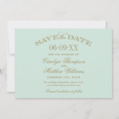 Save The Date Mariage Élégant Menthe Orné de Flourishes en Or (Dos)