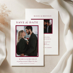 Save The Date Mariage élégant Merlot Rouge Photo Recto-Verso