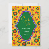 Save The Date Mariage élégant mexicain vibrant jaune bleu (Devant)
