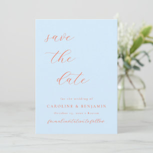Save The Date Mariage élégant minimaliste calligraphie bleue ora