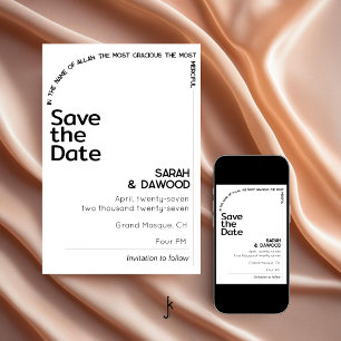 Save The Date Mariage Élégant Minimaliste Musulman Blanc Noir
