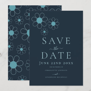 Save The Date Mariage élégant minimaliste rétro bleu marguerite