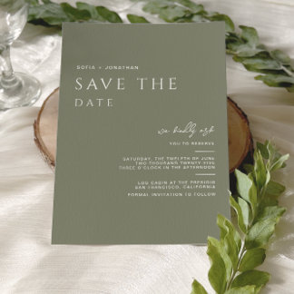 Save The Date Mariage Élégant Minimaliste Sauge Vert