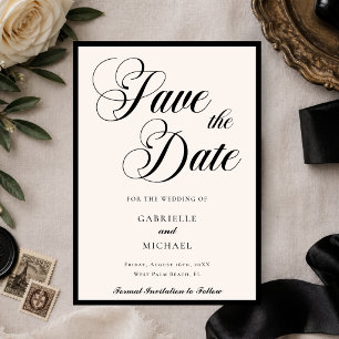 Save The Date Mariage Élégant Minimaliste Vieille Fortune Noir I