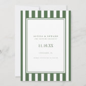 Save The Date Mariage Élégant Moderne à Rayures Vert Olive (Dos)