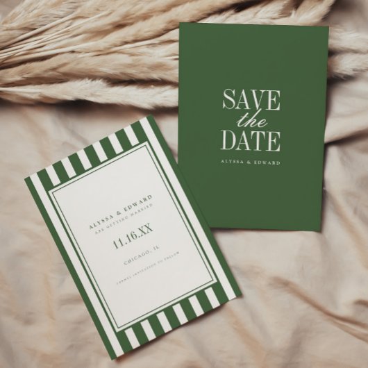 Save The Date Mariage Élégant Moderne à Rayures Vert Olive
