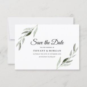 Save The Date Mariage Élégant Moderne Aquarelle Feuille Verte