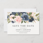Save The Date Mariage Élégant Moderne Bleu Marine & Blush Toutes (Devant)