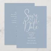 Save The Date Mariage élégant moderne code QR bleu poussiéreux (Devant / Derrière)
