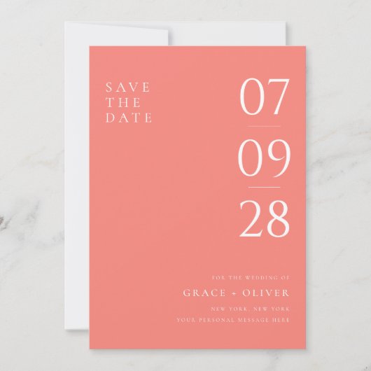 Save The Date Mariage élégant moderne corail rose (Devant)